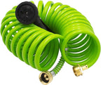 AUTOMAN EVA Recoil Garden Hose 25ft - Includes 7 Pattern Spray Nozzle,Curly Water Hose 25 Foot,Watering Hose Coil,Retractable,Corrosion Resistant Garden Coil Hose.Green