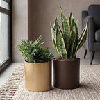 Metal Plant Pot with Drainage Hole,Mid Century Modern 7 inch Round Pot Indoor Outdoor Planters Gift for Decorative Pots of Tabletop Living Room Bedroom Coffee