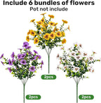 17 Inch Artificial Faux Pansy Flowers for Outdoor,Fake Pansies Flowers with Eucalyptus Leaves Fake Plants Greenery Boxwood Porch Patio Decor 6 Bundles(Light Purple,Dark Yellow,White)
