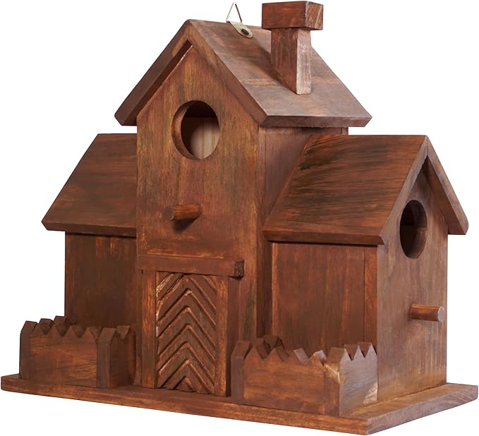 MIXUMON Bird Houses for Outside with Bird Feeder, Outdoor 3 Hole Bird House Room for 3 Bird Families Bluebird Finch Cardinals Hanging Birdhouse for Garden (Style 12)