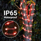 Solar Rope Lights, 66ft 200LED Solar String Lights, 8 Modes Waterproof Solar Powered Outdoor Light, Flexible Clear Tube Light for Garden Backyard Patio Deck Porch Pool Tree Christmas Decoration - Red