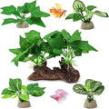 GOZILLA Silk Fish Tank Plants,Reptile Artificial Plant,Reptile Plants for Terrarium,Aquarium Decorations Accessories Set,Resin Driftwood Artificial Silk Aquarium Plant for Fish Tank.(5PCS/C-Set)