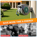 1/2" x 130 ft Retractable Garden Hose Reel, Heavy Duty Water Hose Reel Wall Mounted, Any Length Lock, 180°Swivel, Water Hose with 10-Function Nozzle for Cleaning, Watering (Green)