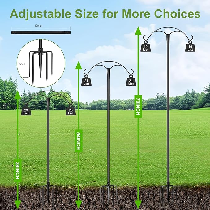 70 Inch Shepherds Hooks for Outdoor,Heavy Duty Shepherds Hooks for Outdoor with 5 Prong Base, Adjustable Stand Hanger for Garden Plant, Hummingbird Feeder, Lantern, Hanging Wedding Decor (1 Pack)