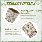 Beeveer Farmhouse Ceramic Planter 5.5 Inch Large Plants Pot Ice Crack Beige Green Floral Vines Plant Pots with Drainage Hole Indoor Plants Kitchen Rustic Antique Decor Gift