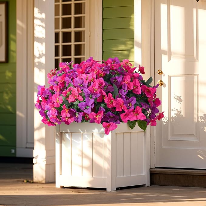 Bougainvillea Artificial Flowers for Outdoors Faux Plants Spring Decor, 4 Bundles Realistic Fake Silk Bougainvillea for Outside UV Resistant Faux Flowers for Outdoor Planters Porch Patio Garden Home