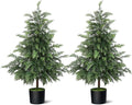 3FT Real Touch Cedar Topiary Trees for Front Porch Decor, Artificial Shrubs Faux Plants Potted UV Resistant Fake Greenery for Outdoor Indoor Door Garden Farmhouse Home Decoration (Set of 2)