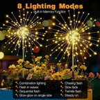 btfarm 4 Pack 120 LED Solar Garden Lights Outdoor, 8 Modes Firework Lights Solar Powered, Waterproof Twinkle Fairy Light Outside for Yard Patio Pathway Pool Christmas Party Decorative, Warm White