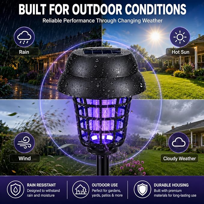 4 Pack Solar Bug Zapper Outdoor Waterproof Solar Powered Mosquito Zapper Repellent Outdoor Patio,Cordless & Auto On/Off Purple White Light Small Fly Insect Zappers for Garden Backyard