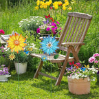 YEAHOME Garden Decor for Outside, 35.4“ Set of 2 Metal Flowers Decorative Garden Stakes for Spring Decor, Yard Art Flower Stakes for Outdoor Lawn Backyard Porch Garden Decorations (Yellow, Blue)