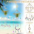 Yookeer 3 Pcs Hanging Air Plant Holder Rustic Style Air Plant Rack Hanger with Crystal Pendant and Chain Golden Geometric Metal Wall Window Display for Home Festival Wedding Decor, 3 Styles