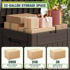 Greesum 52 Gallon Large Outdoor Package Delivery Box for Porch, Lockable Secure Double-Wall Resin Storage Box, Waterproof Deck Box for Package Protection, Brown