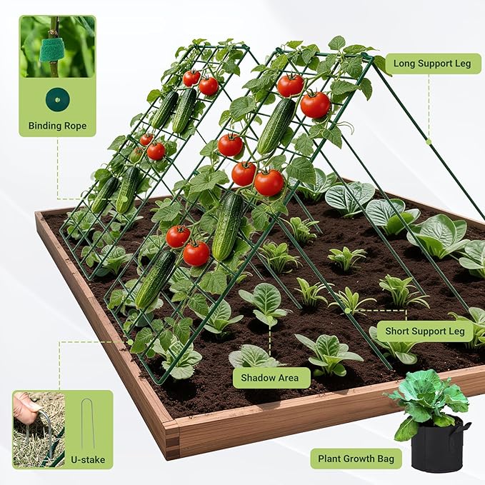 Cucumber Trellis for Garden - 2 Pack, 48" L x 16" W Garden Trellis for Climbing Plants Outdoor with Support Structures, A Frame Trellis for Climbing Vegetables Peas, Vine, Bean