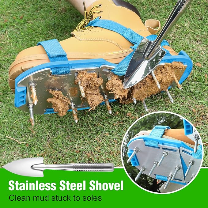 Lawn Aerator Shoes for Grass - Pre-Assembled Grass Aerator Shoes for Lawn - Soil Yard Aerator Tool for Aerating Patio Garden, Blue, Large Size