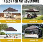 CROWN SHADES 10x10 Pop Up Canopy - Beach Tent with One Push Setup - Outdoor Sun Shade for Events, Parties, Camping - Gazebo with STO-N-Go Cover Bag, Silver Coated Top, 3 Height& 4 Sand Bags, Coffee