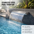 Stainless Steel Pool Fountain Waterfall Sheer Descent, 23.6 Inches Spillway for Swimming Pool, Outdoor Garden Pond, Patio & Backyard Water Feature Decoration(23.6")