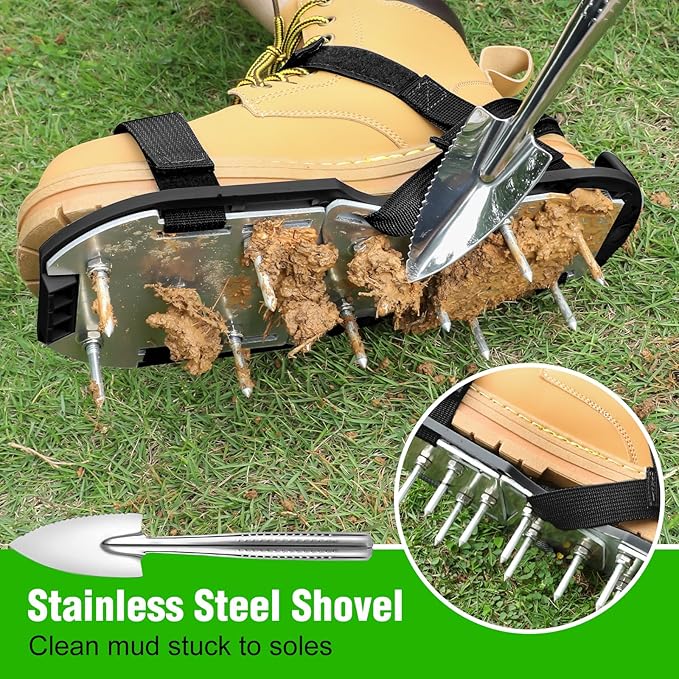 Lawn Aerator Shoes for Grass - Pre-Assembled Grass Aerator Shoes for Lawn - Soil Yard Aerator Tool for Aerating Patio Garden, Black