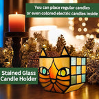 Tiffany Stained Glass Orange Cat Flower Pot,Handmade Cute Pots for Plants, Room and Office Decoration Glass Container Storage,Indoor Plant Pots with Drainage,Plant Gifts 4.6x3x5.15 in