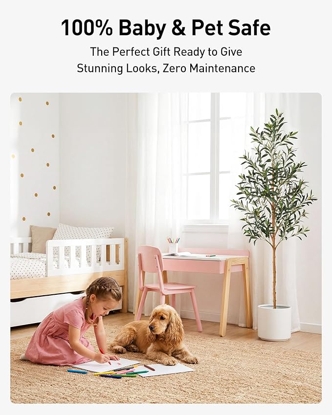 FLOWORLD 6FT Olive Trees Artificial Indoor, Tall Fake Olive Tree (72in) with Realistic Leaves and Olives, Sturdy Weighted Base,Large Faux Plants for Home Office, Living Room, Outdoor