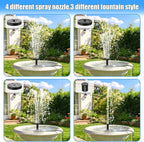 Yeomi Solar Fountain Pump for Bird Bath, 2W Upgraded Solar Water Pump with Separate Panel & 3M/9.84ft Cable, 4 Nozzles for Fountain Effects, Eco-Friendly for Bird Bath, Garden, Pond, Patio Decor