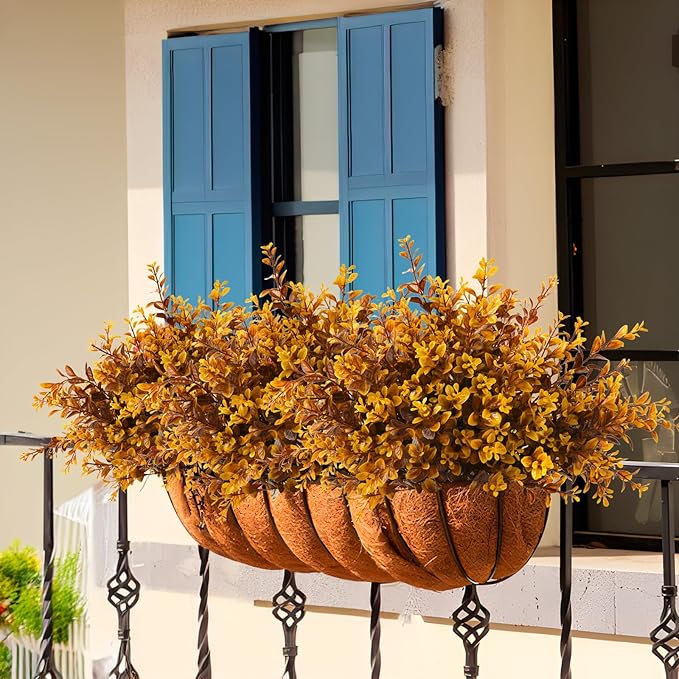 8pack Fall Fake Fern Plants Faux Boston Ferns UV Resistant Greenery for Outdoor Front Porch Artificial Ferns Stems for Indoor Home Porch Garden Window Box Autumn Decor