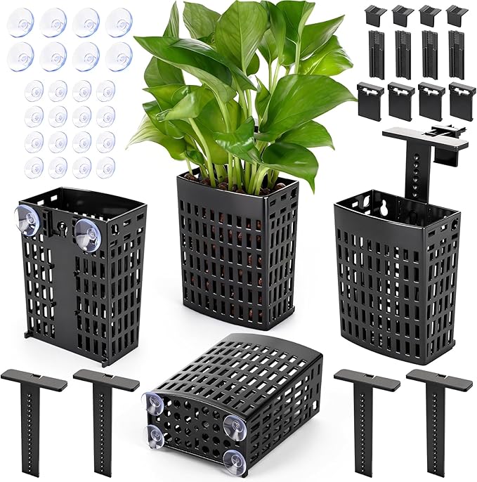 2026 Latest Upgraded Aquarium Plant Holder Adjustable Height with Extendable Hook and Suction Cup for Fish Tank Aquaponic Plant Cultivation and Aquascape Accessories Decorations (4 Pack)