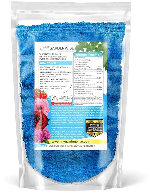 Gardenwise 20-20-20 Water-Soluble Fertilizer – Powder for Liquid Plant Food for Indoor & Outdoor Plants, Orchids, Vegetables, Lawns, Flowers – 20 20 20 Fertilizer (10 QUARTS)