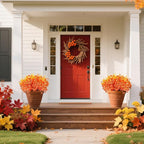 Der Rose 24 Bundles Fall Mums Artificial Flowers for Outdoor Fake Flowers Plants UV Resistant for Home Garden Porch Window Wedding Decor(Orange)
