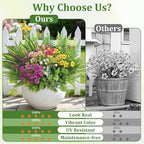 Alupssuc 48Pcs Artificial Flowers and Plants,UV Resistant & No Fade Fake Plastic Greenery Shrubs for Home Garden, Pathway, Front Porch-Spring Summer Decor, Indoor/Outdoor Use,Rosy Purple Yellow Pink