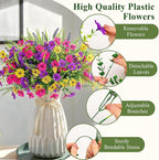 Alupssuc 36 Bundles Artificial Flowers for Outdoors Spring Summer Decoration, UV Resistant Eucalyptus Violet and Lavender Silk Fake Plants for Outside Indoor Yard Home Patio Decor, Yellow Rose Purple