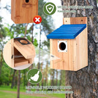 4-Pack Blue Wooden Bird Houses for Outdoors with Predator Guard, Bluebird Houses for Outside – Ideal for Bluebirds & Other Backyard Birds, Blue