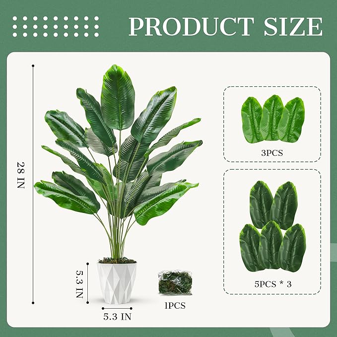 Der Rose Tall Fake Plants 28" Artificial Potted Tropical Faux Plants Banana Tree Indoor for Home Office Living Room Balcony Decor