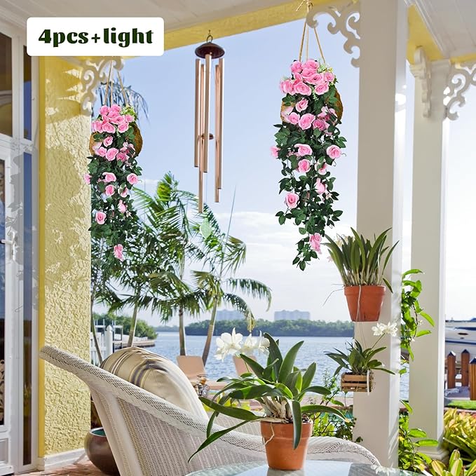 RECUTMS Valentines Day Rose Decorations, Fake Hanging Flower, 2PCS Artificial Rose Vine Plants Flowers Wedding Home Decoration and Wall Décor 3.3Ft Valentines Pink Outdoor Decor (Pink)