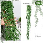 RECUTMS 6pcs Artificial Hanging Succulents Fake String of Pearls Plant Faux Greenery Wall Plants for Spring Summer Indoor Outdoor Home Bedroom Patio Garden Wedding Graduation Party Decor