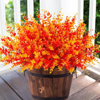 HyeFlora Artificial Fall Flowers Faux Mums for Outdoor Indoor Garden Home Decoration, Faux Flower Daisy with Eucalyptus Leaves Fake Plants Greenery Boxwood Porch Patio, 12 Bundles (Orange Eucalyptus)