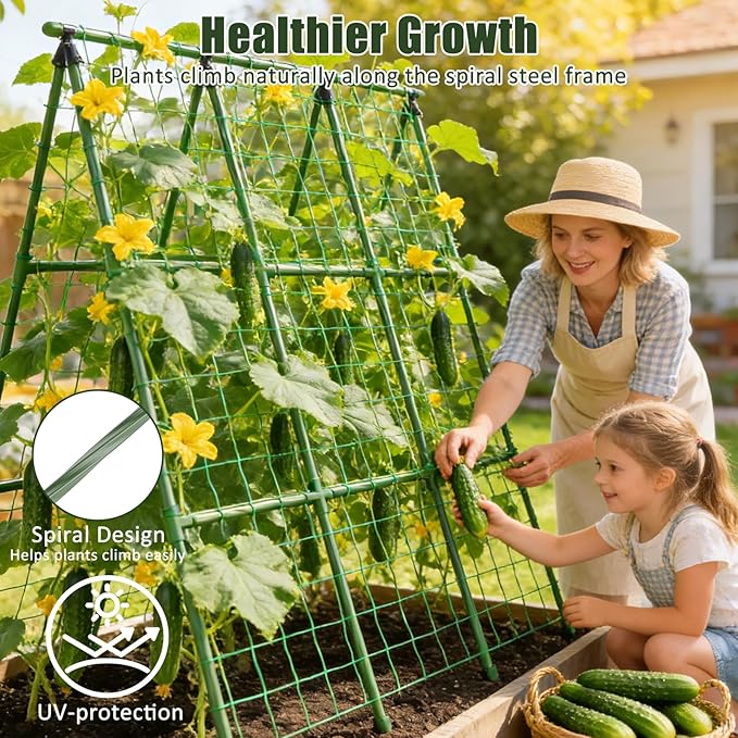 Miory Cucumber Trellis, 48"×48" Garden Trellis for Raised Bed, A-Frame Vegetable Trellis for Climbing Plants Outdoor, Support for Tomatoes, Zucchini, Vines, Flowers