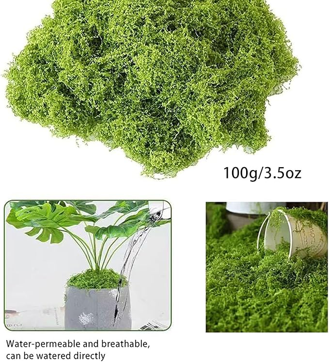 Fake Green Moss for Decorating, 100g/3.5oz Artificial Moss for Aquarium Model Crafts Table Centerpieces Decor (Green, 100g/3.5oz)