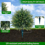 2PCS Artificial Cedar Topiary Ball Trees 23" for Outdoors with Ground Spike, UV Resistant Artificial Cypress Trees, Evergreen Shrubs Bushes Faux Plants for Front Porch Garden Backyard