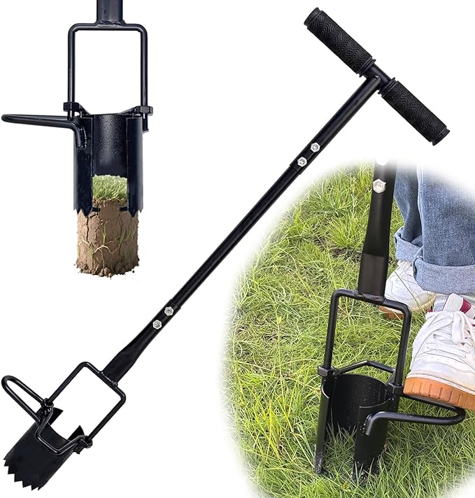 Bulb Planter Tool Long Handle,Soil Sampler Lawn Aerator with Soft Grip,Serrated Base Gardening Bulb Transplanter,Heavy Duty Sod Plugger for Digging Holes to Plant Daffodils,Tulips, Iris