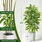 Artificial Yellow Dracaena Tree - 5FT Tall Fake Plants with White Tall Planter - Artificial Plants Indoor Floor Plant in Pot - Large Tropical Fake Yucca Potted Tree for Home Office Living Room Decor