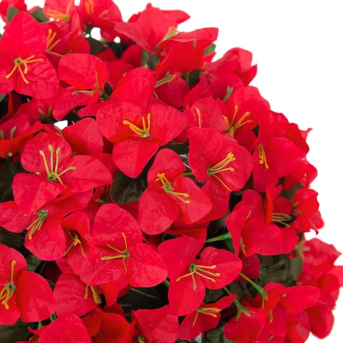 2 pcs Artificial Faux Bougainvillea Flowers Plants for Outdoor Outside Summer Decoration, Fake Silk UV Resistant Long Trailing Vines for Front Door Porch Planter Balcony