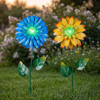 Topadorn Glow in The Dark Flower Garden Stakes – Set of 2, 25" Metal Light-Up Yard Decor with Swaying Flower Design, Outdoor Garden & Pathway Decoration