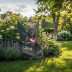 Oinas Solar Fairy Garden Statue Decor - Resin Fairy Figurines with Butterfly Light, 8.5 in Angel Fairy Outdoor Decor, Birthdays, Valentine's Day Garden Sculpture Gifts for Women