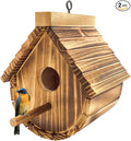 2 Pack Wren Houses for Outdoors,Natural Wooden Bird Houses for Outdoor Chickadee,Bluebird etc,Handmade from Natural Wood for Garden Decorations