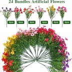 CEWOR 24 Bundles Artificial Flowers for Outdoor Indoor, Fake Silk Daisy with Eucalyptus Leaves, Faux Flower for Garden Front Door Porch Planter Patio Home Decor (6 Multicolor)