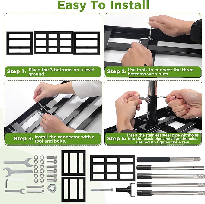 Lawn Leveling Rake, 45"x10" Stainless Steel Lawn Leveler with 76" Adjustable Handle, Heavy-Duty Yard Leveling Rake for Garden, Golf Course, Farm, Pasture, Professional Lawn Care Tool