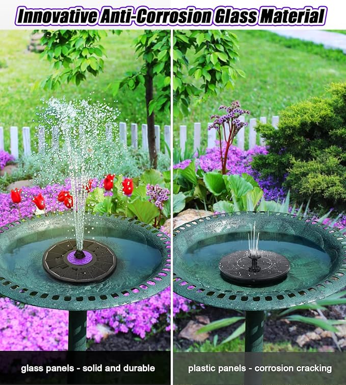 SZMP Solar Fountain 3.5W Bird Bath Fountains with Flower Upgraded Glass Panel, Solar Powered Water Fountain with 7 Nozzles & 4 Fixer, Solar Fountain Pump for Bird Bath, Garden, Pond, Outdoor -Black