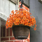 21 Bundles Artificial Outdoor UV Resistant Flowers No Fade Fake Outside Flowers Plastic Greenery Faux Shrubs Garden Porch Window Box Home Decoration(Light Autumn Orange)