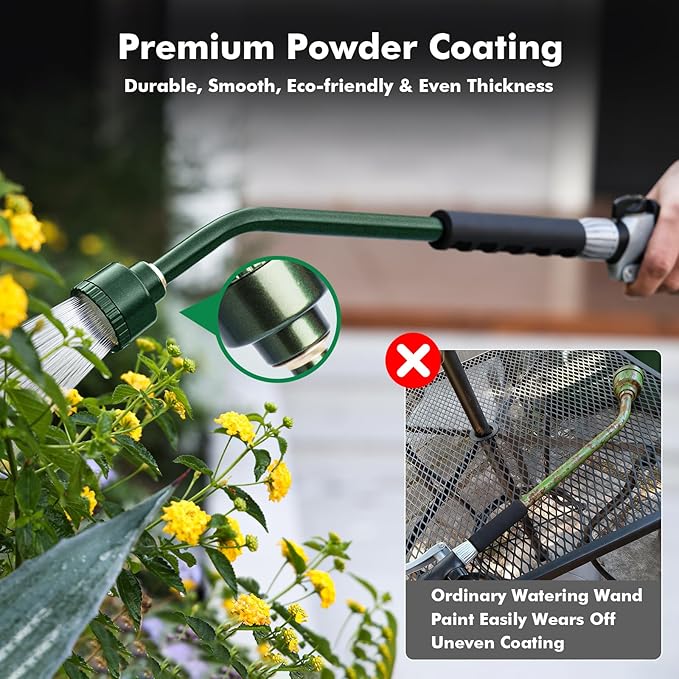 RESTMO Long Watering Wand, 24 Inches Gentle Soft Full Shower Sprayer Wand with Flow Control, Heavy Duty Metal Hose Wand for Hanging Baskets, Shrubs, Plants, Flowers, Garden and Lawn, Green