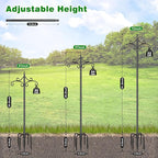Heavy Duty Double Shepherd Hooks for Outdoor with 5-Prong Base, 72inch Adjustable Decorative Metal Bird Feeder Pole for Hanging Bird Nests, Plant Baskets, Solar Lights, Lanterns, 1 Pack